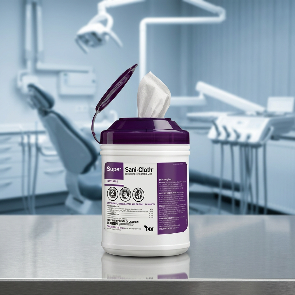 Super Sani-Cloth canister in a dental operatory lifestyle setting