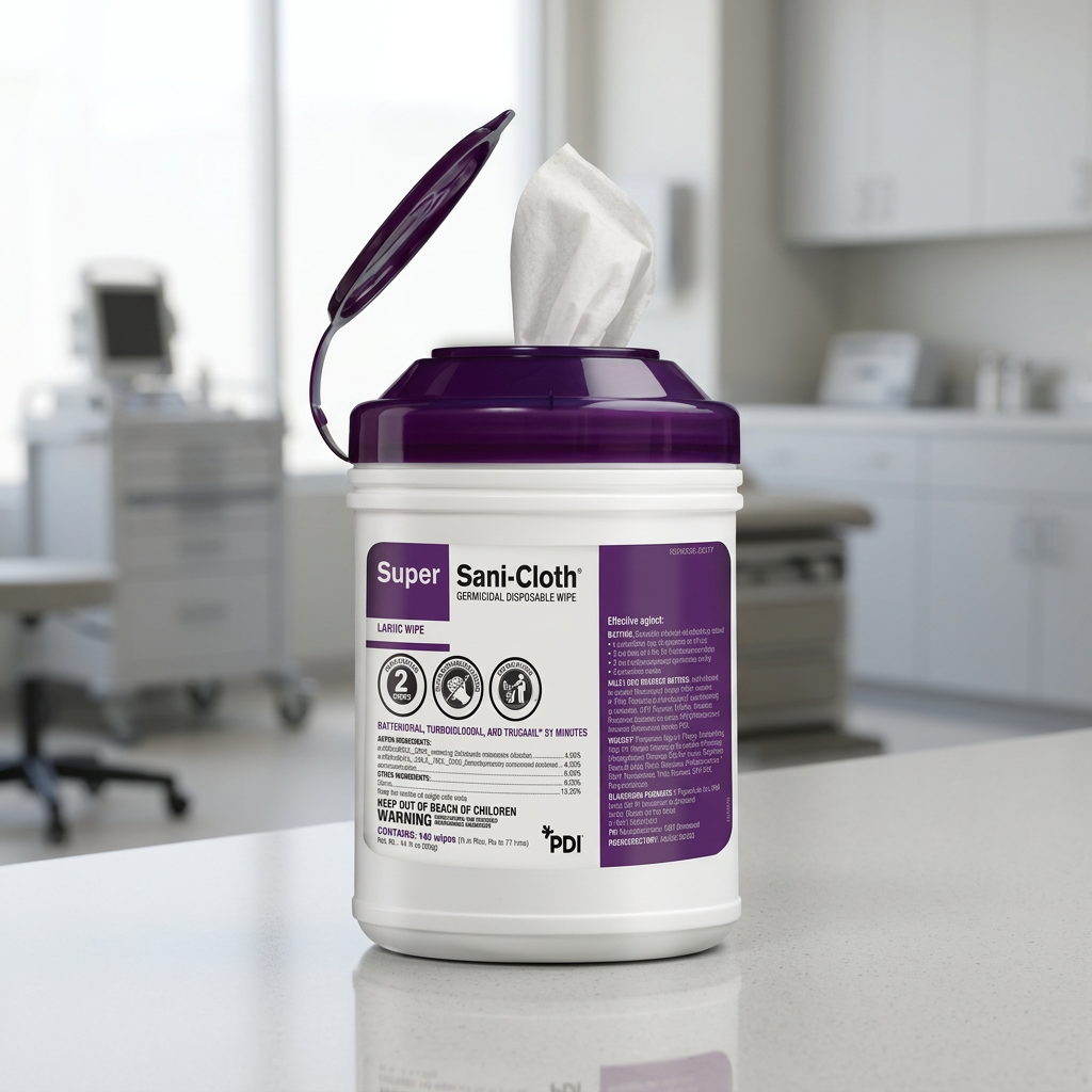 Super Sani-Cloth canister in a clinic counter lifestyle setting